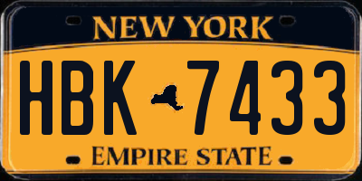 NY license plate HBK7433
