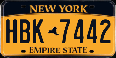 NY license plate HBK7442