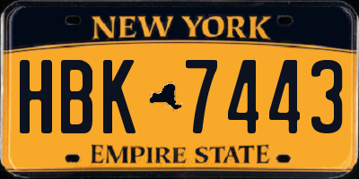 NY license plate HBK7443