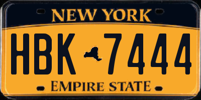 NY license plate HBK7444
