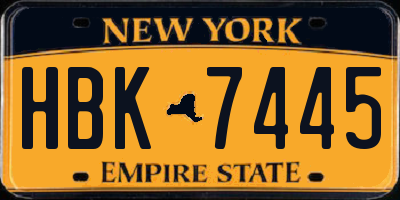 NY license plate HBK7445