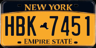 NY license plate HBK7451
