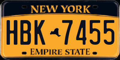 NY license plate HBK7455