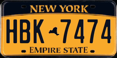 NY license plate HBK7474