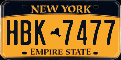 NY license plate HBK7477