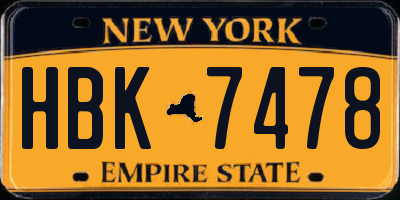 NY license plate HBK7478