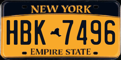 NY license plate HBK7496