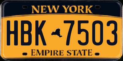 NY license plate HBK7503