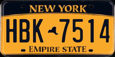 NY license plate HBK7514