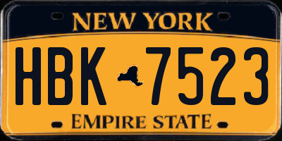 NY license plate HBK7523