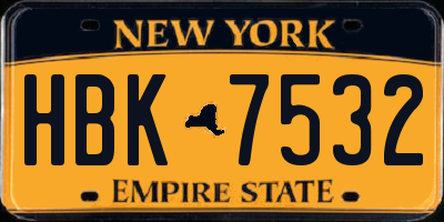 NY license plate HBK7532