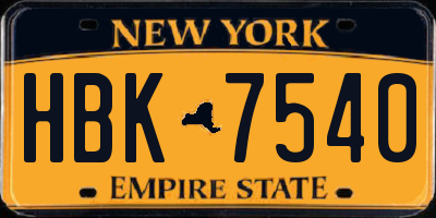 NY license plate HBK7540