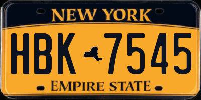 NY license plate HBK7545
