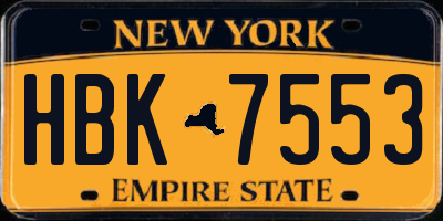 NY license plate HBK7553