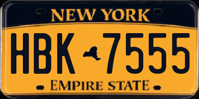 NY license plate HBK7555