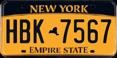 NY license plate HBK7567