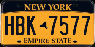 NY license plate HBK7577