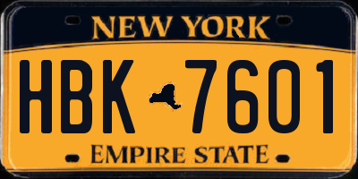 NY license plate HBK7601