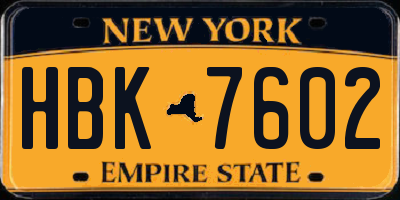 NY license plate HBK7602