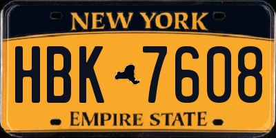 NY license plate HBK7608