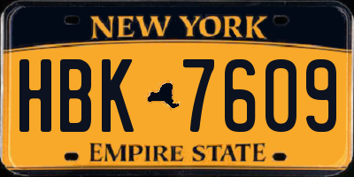 NY license plate HBK7609
