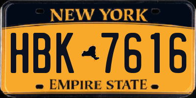 NY license plate HBK7616