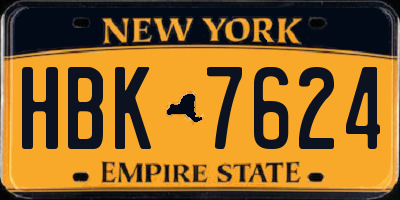 NY license plate HBK7624