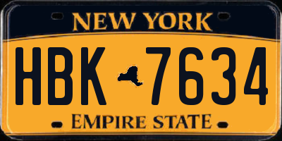 NY license plate HBK7634