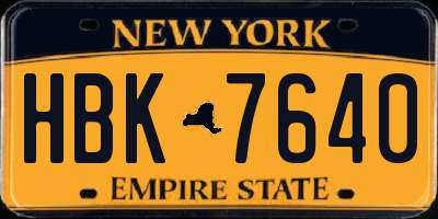NY license plate HBK7640