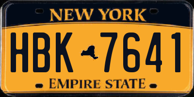 NY license plate HBK7641