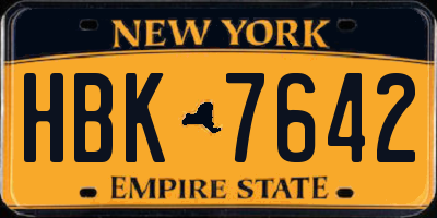 NY license plate HBK7642