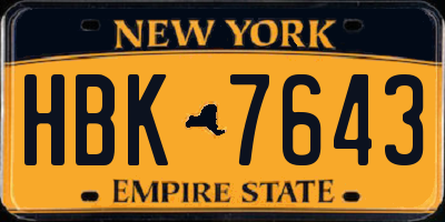 NY license plate HBK7643