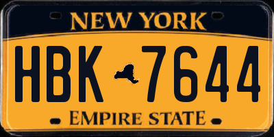 NY license plate HBK7644