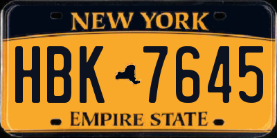 NY license plate HBK7645