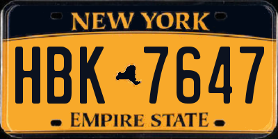 NY license plate HBK7647