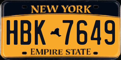 NY license plate HBK7649