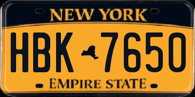 NY license plate HBK7650
