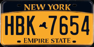 NY license plate HBK7654