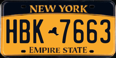 NY license plate HBK7663
