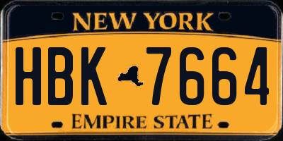 NY license plate HBK7664