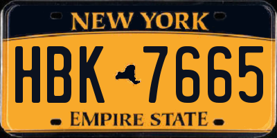 NY license plate HBK7665