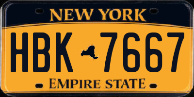 NY license plate HBK7667