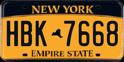 NY license plate HBK7668