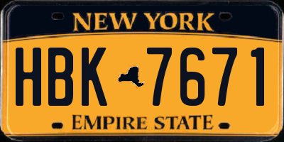 NY license plate HBK7671