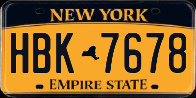 NY license plate HBK7678