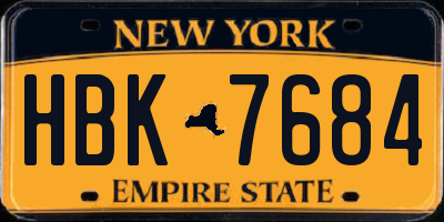 NY license plate HBK7684