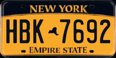 NY license plate HBK7692