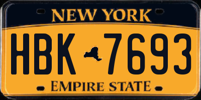NY license plate HBK7693