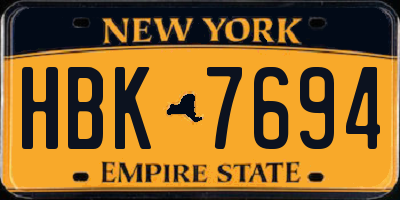NY license plate HBK7694