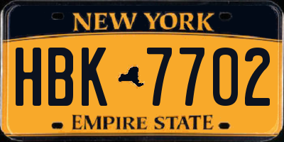 NY license plate HBK7702